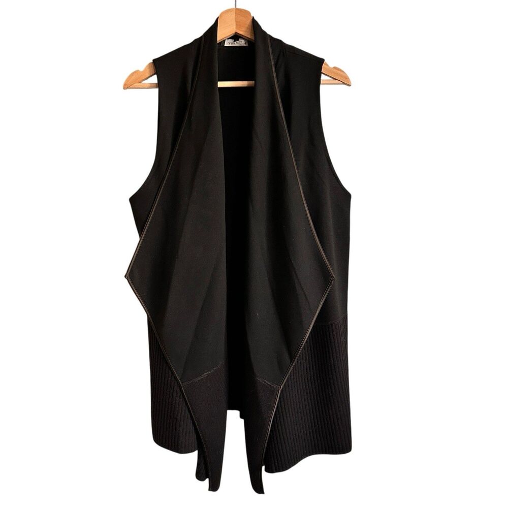 lafayette 148 Black Wool Cascading Drape Vest L Minimalist